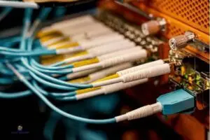 High-speed fiber optic networking cables connected to a server at Tele IT Solutions