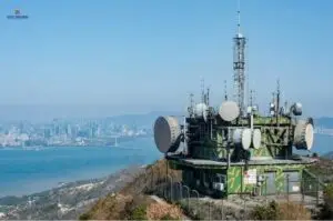 Telecommunication tower with satellite dishes providing network connectivity by Tele IT Solutions