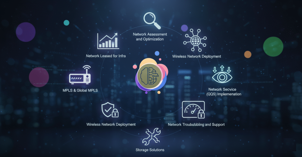 Tele IT Solutions - Network Assessment, MPLS & Global MPLS, Wireless Network Deployment, QoS Implementation, Network Troubleshooting, and Storage Solutions for Enterprise IT Infrastructure.