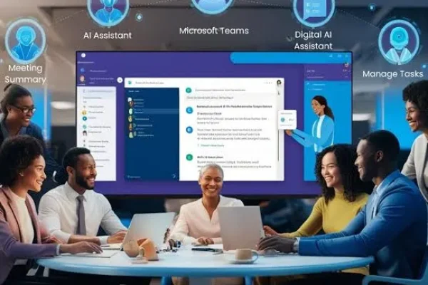 Business team collaborating through Microsoft Teams, Outlook and OneDrive.
