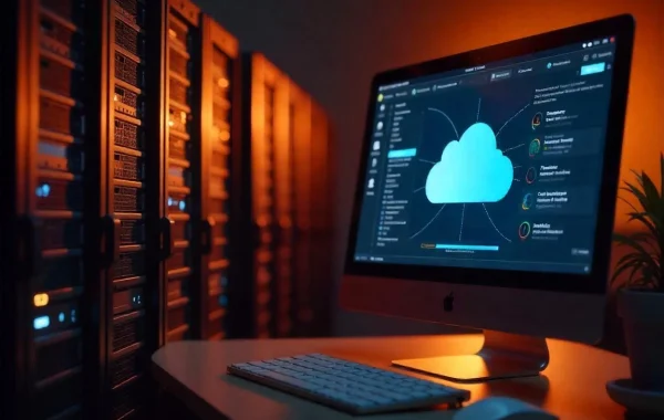 IT engineers deploying enterprise servers while monitoring virtual machines from a centralized dashboard.